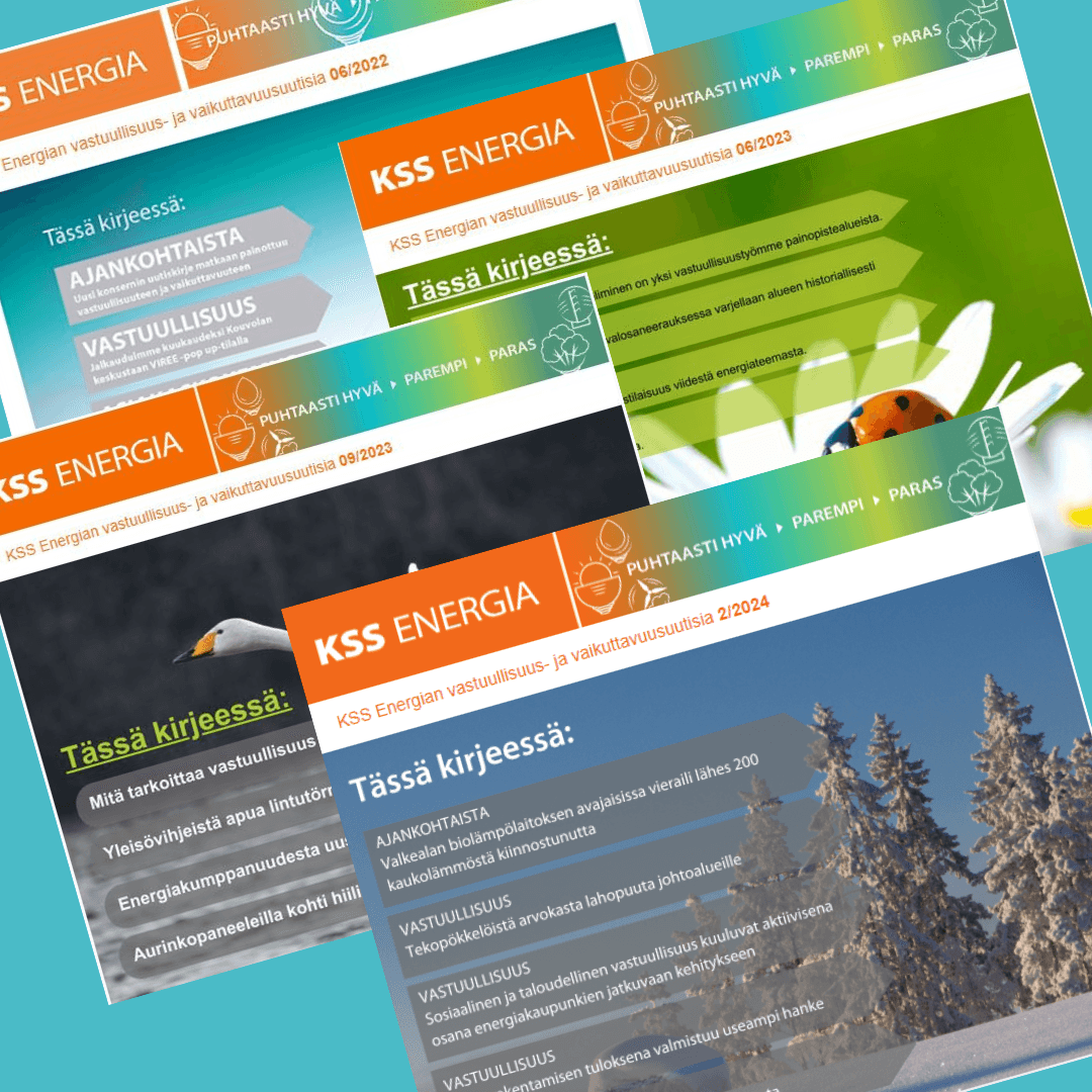 Limittäin värikkäitä kansilehtiä, joissa luontoaiheisen kuvan päälle koottu kunkin lehden sisältöesittelytekstit.